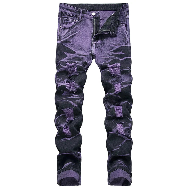 Retro Purple Black Ripped Jeans High Street Korean Version Jeans Y2k Baggy Jeans Stacked Jeans Mens Cargo Pants