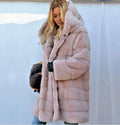 Women Warm Faux Fur Coat Vintage Solid Hoodies Midi Length Cardigan Jackets Furry Outerwear Jackets Hooded Coats Winter