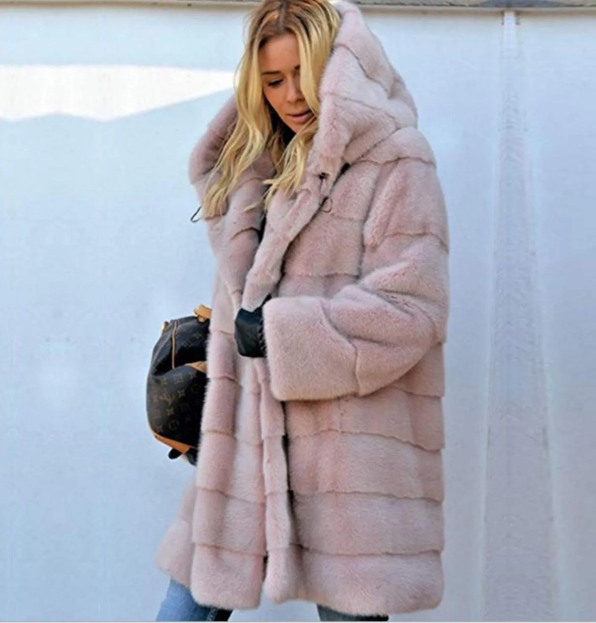 Women Warm Faux Fur Coat Vintage Solid Hoodies Midi Length Cardigan Jackets Furry Outerwear Jackets Hooded Coats Winter