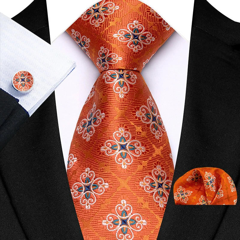 Luxury Brand Design Tie for Men Tie Set Classic Plaid Necktie Cufflinks Handkerchief Set For Formal Wedding High Quality Gravata