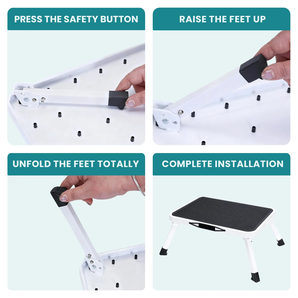 MCQ 1-Step Ladder with Carrying Handle  330lbs Capacity Sturdy Metal Stool Foldable with Non-Slip Platform Rubber Feet  for Home