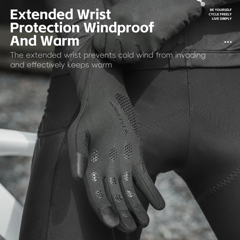 WEST BIKING Thermal Cycling Gloves Winter Fleece Windproof Bike Gloves Touch Screen Full Finger Gloves Outdoor Cycling Equipment