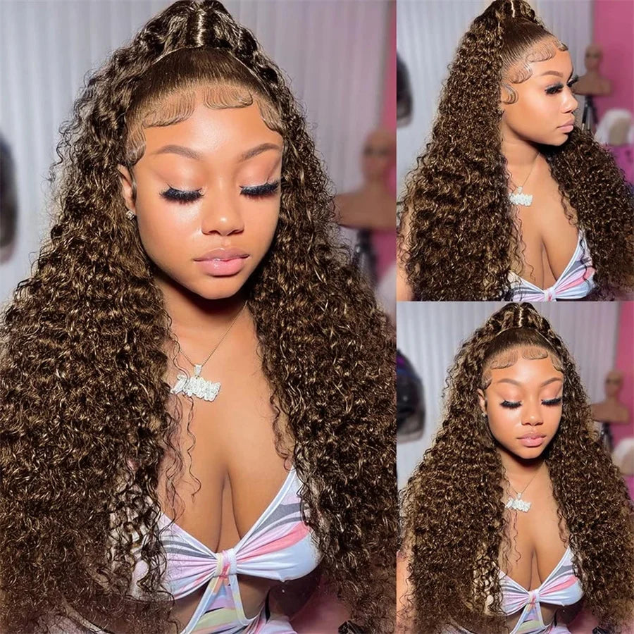 13x4 13x6 Chocolate Brown Deep Water Wave Lace Frontal Wig Brown Colored Curly Lace Front Human Hair Wigs For Women Pre Plucked