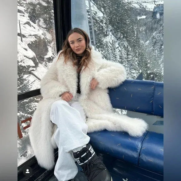 Faux Fox Fur Coats Women Long Fur Jacket Solid Turn Down Collar Long Sleeves Thick Warm Fur Loose Fit Casual 2025 Autumn Winter