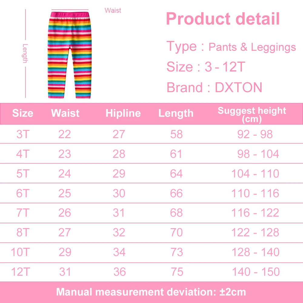 DXTON Girls Rainbow Striped Trousers Kids Cotton Casual Leggings and Pants Girls Tights Pencil Pants Children Clothing 2-12 Yrs