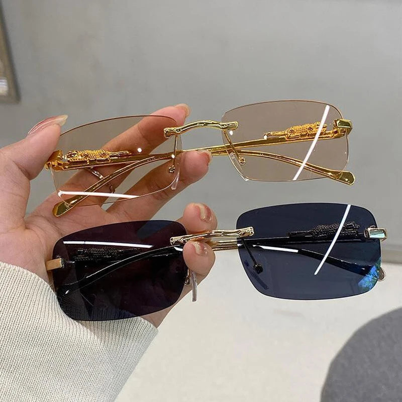 Cycling New Colorful Lens Rimless Sunglasses Women Men Small Square Sun Glasses Metal Frame Female Eyewear UV400
