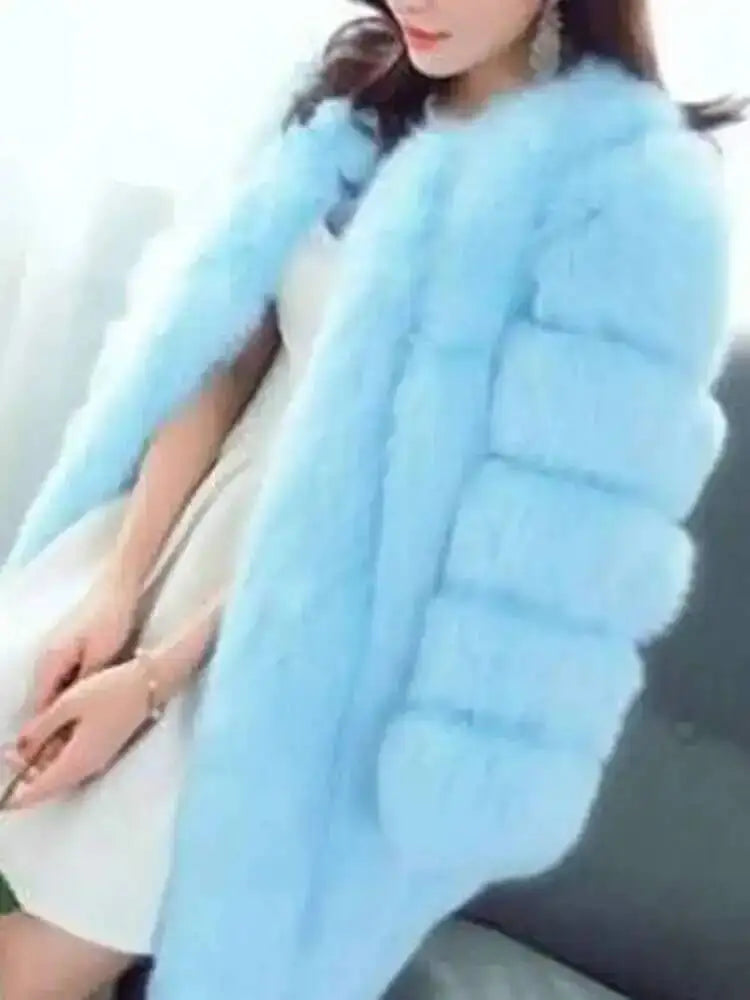 LANMREM 2024 Winter New Faux Fox Fur Coat Women Warm Long Sleeve Solid Color Temperament Luxury Jacket Coat Female Fashion 2W999