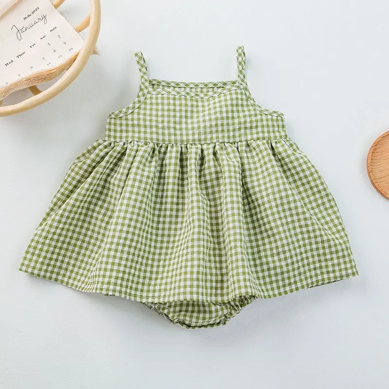 0-3Yrs Baby Girls Plaid Romper Sleeveless Bodysuits Cotton Summer Toddler Infant Kids Clothing Outfits