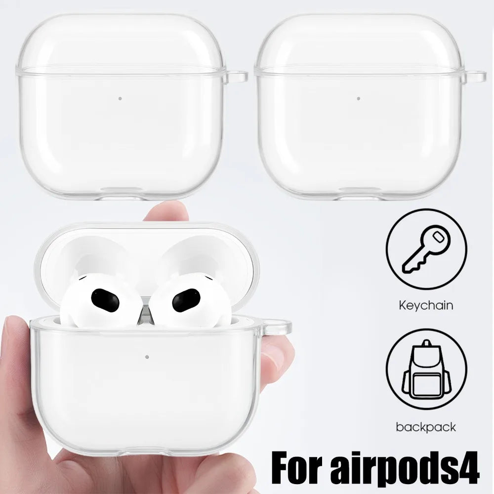 Transparent Frosted Earphone Case for Air Pods 4 New Soft TPU Protective Cover with Hook Strap Accessories Protective Cases