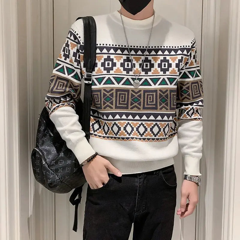 Autumn Winter New Hoodie Season Fashion Trend Casual Long Sleeved Men's Clothing Versatile Round Neck Sweatshirts Jacquard Tops