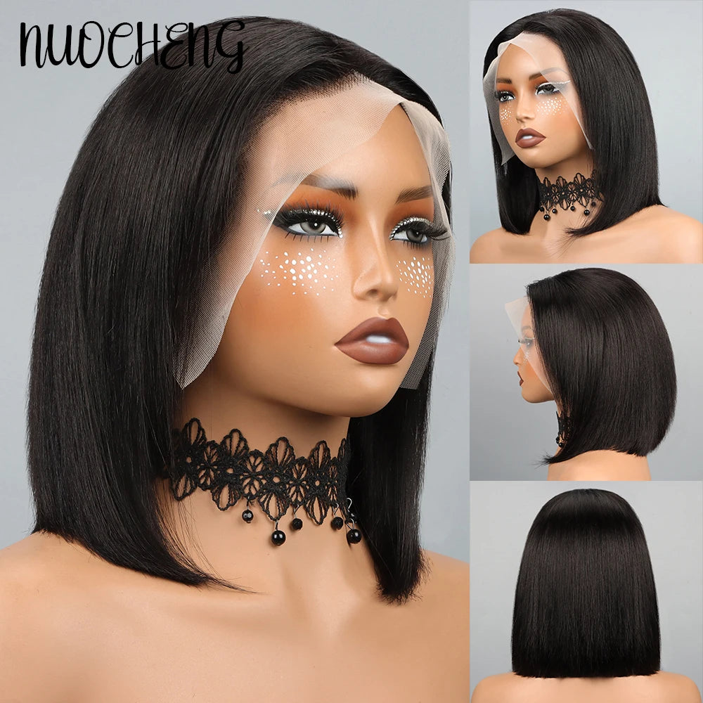 Bob Wig Human Hair 13X4 Lace Frontal Bob Wigs For Black Women Human Hair Glueless Straight Bob Lace Front Wig Natural Color Wigs
