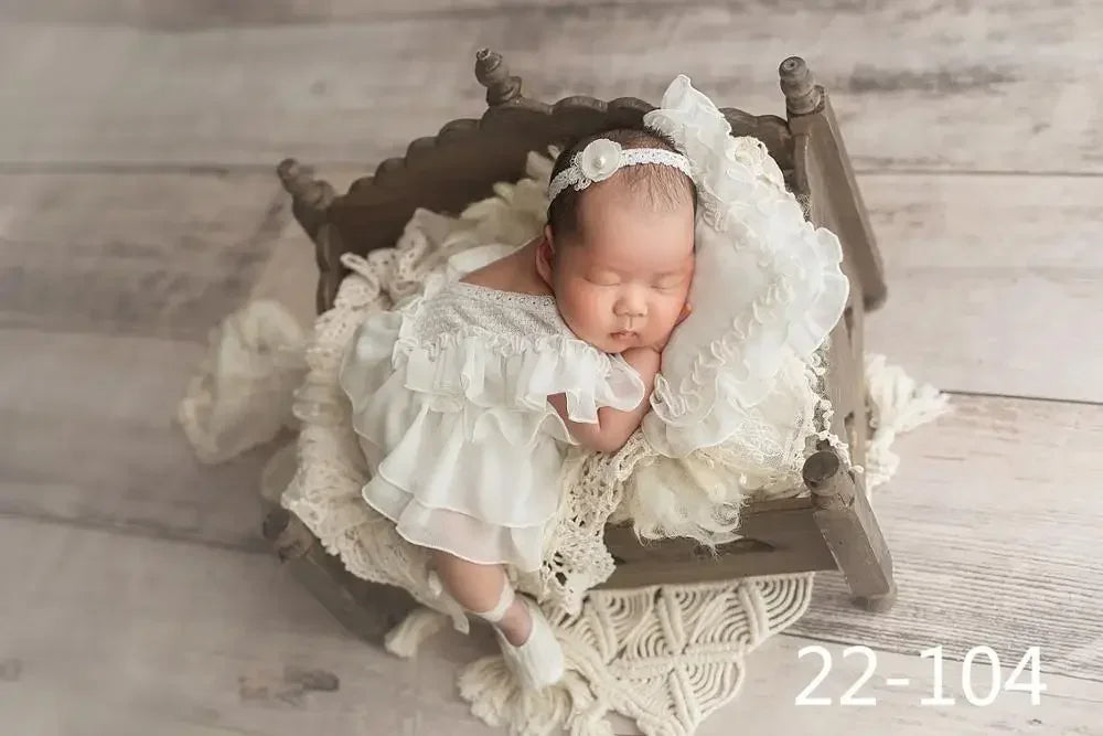 Baby Newborn Photography Props Baby Girl Lace Dress Romper Bodysuits Outfit  Hat Headband Photography Clothing