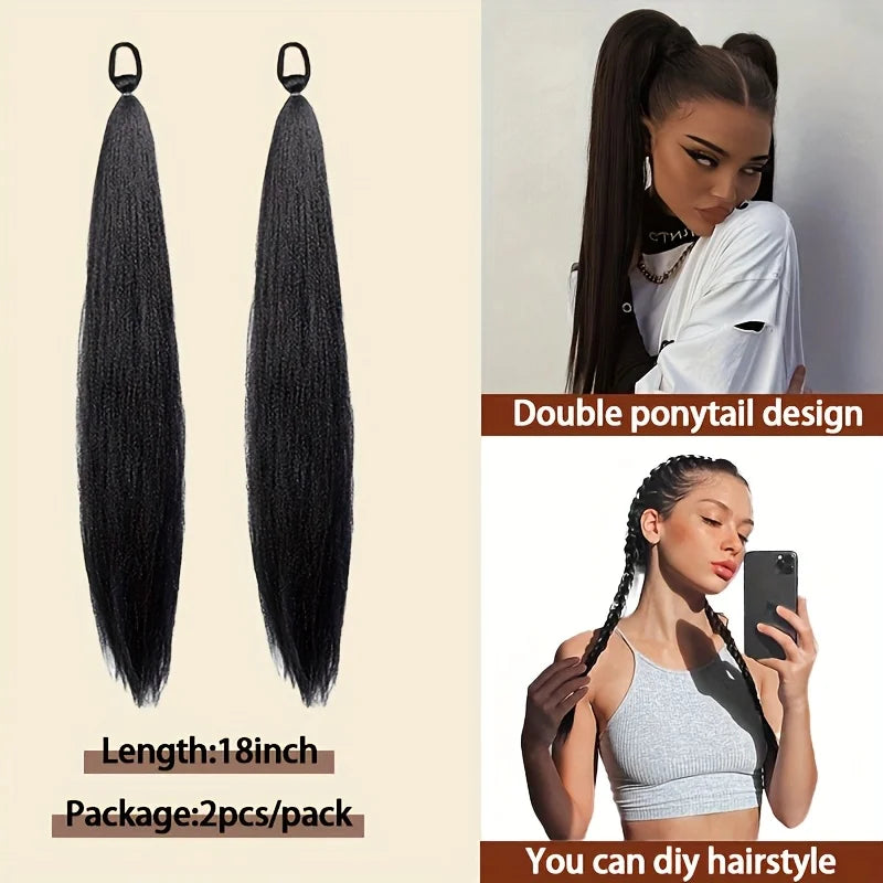 Synthetic 2pcs Braidable Ponytail - High-Temperature Resistant Wigs Straight for Women'S  Natural Look Ponytail Hair Extensions