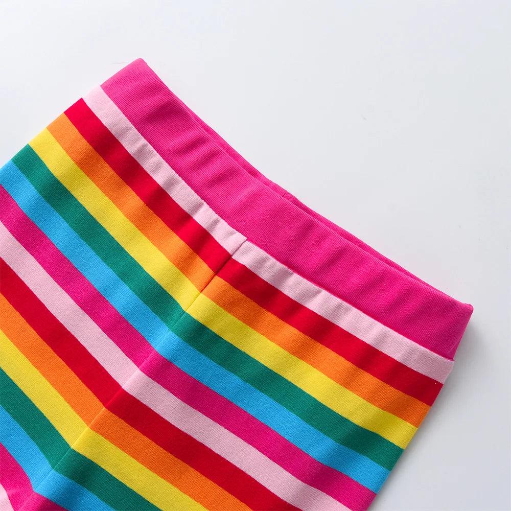 DXTON Girls Rainbow Striped Trousers Kids Cotton Casual Leggings and Pants Girls Tights Pencil Pants Children Clothing 2-12 Yrs