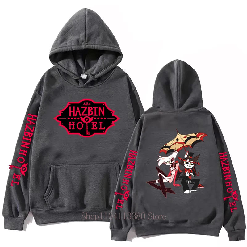 Hazbin Hotel Graphic Print Men Clothing Hoodies Fall Winter Casual Fashion Women Streetwear Y2K Long Sleeve Tops Fleece Pullover