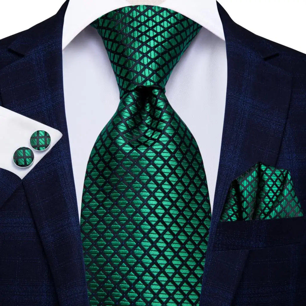 Hi-Tie Designer Green Solid Striped Paisley Wedding Tie For Men Necktie Hanky Cufflink Fashion Business Party Dropshipping