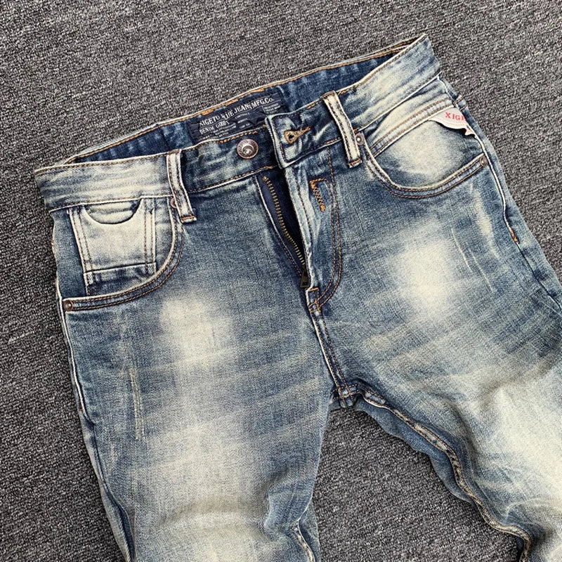 Fashion Designer Men Jeans High Quality Retro Washed Elastic Stretch Slim Fit Ripped Jeans Men Vintage Casual Denim Pants Hombre