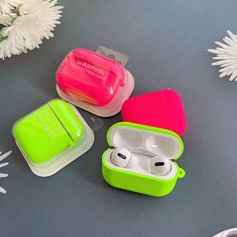 Air pods Case Neon Green official Silicone Cases for Airpods 4 Pro 1 2 Liquid Fluorescence Hot Pink Silicone Hook Cover Air Pods