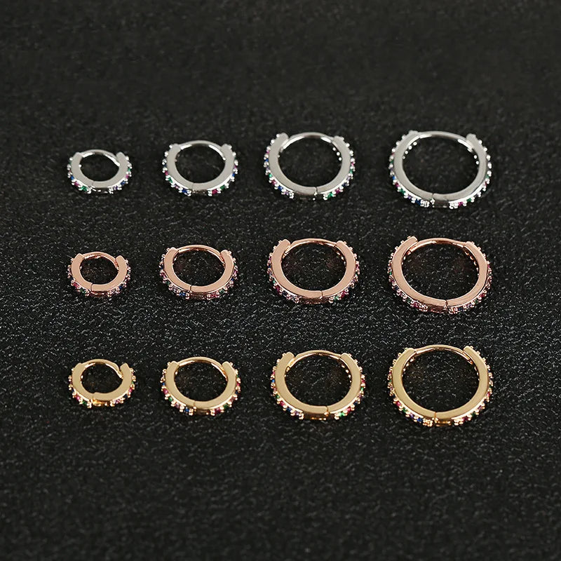 Cute Rainbow Small Hoop Earrings Crystal Multicolor Zircon Stone Tiny Huggies Minimal Round Circle Earring Piercing 6/8/10/12mm