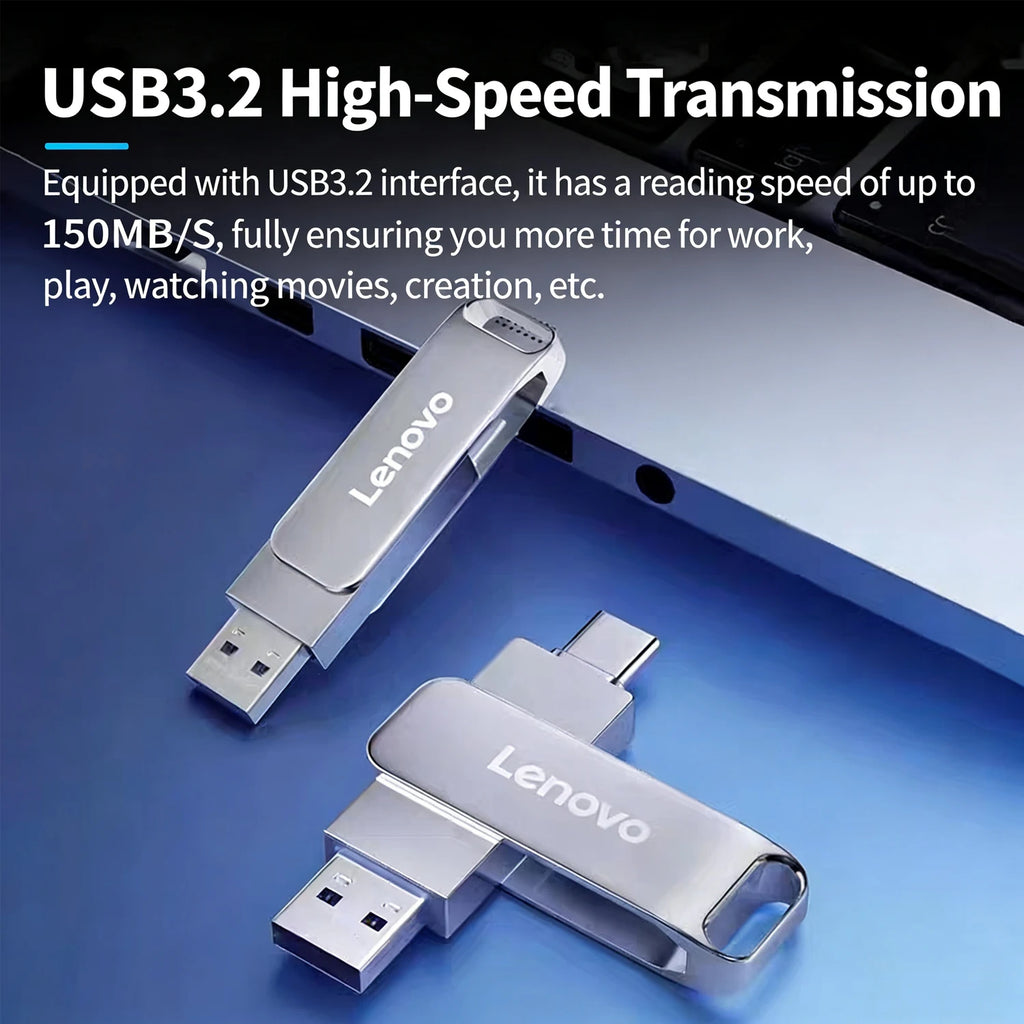 Lenovo OTG Pen Drive 1TB High Speed USB 3.2 Flash Drives Metal Type-C Pendrive 512GB Waterproof Stick For Phone Computer