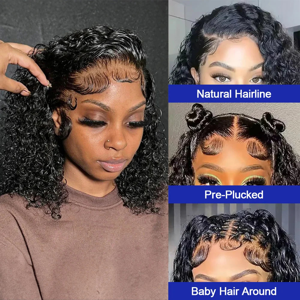 Brazilian Natural Black 13x6 Lace Front Wigs Wet and Wavy 250% Density HD Transparent Lace Frontal Wigs Jerry Curly 13x4 HD Swiss Lace Frontal Human Hair Wig Full Lace Pre Plucked Baby Hair for Women