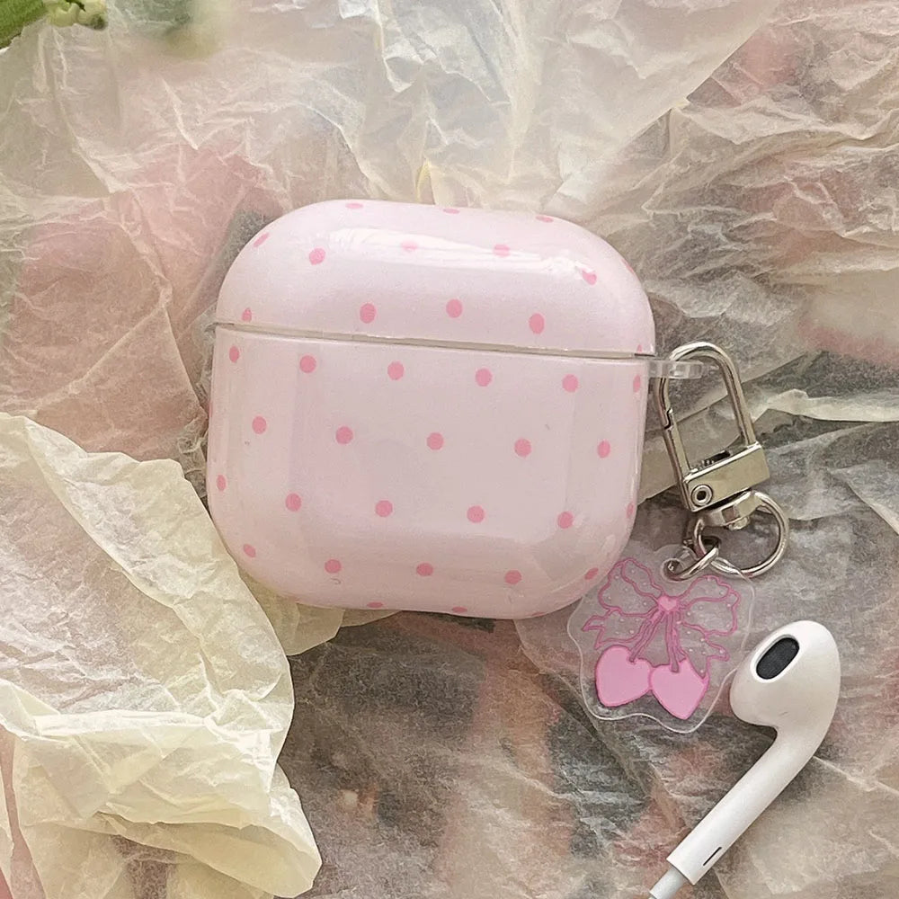 Cute Fresh Pink Green Polka Point Shockproof Protective Cover For AirPods 1 2 3 4 5 Pro Soft Couple Bow Case with Charm Pendant