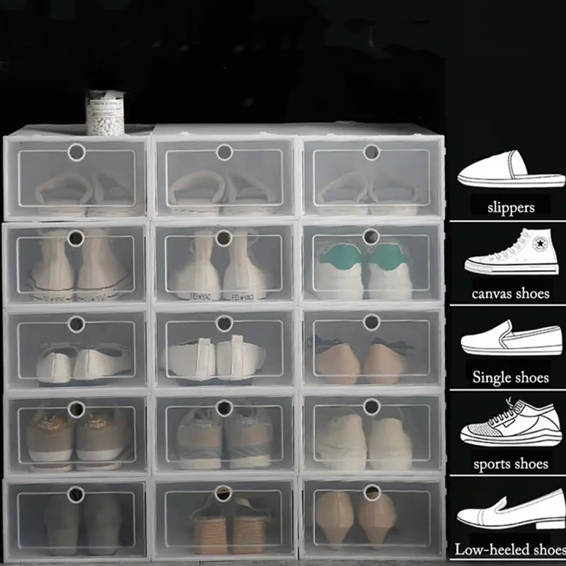 6 Pack Transparent Shoe Box Shoes Organizers Thickened Foldable Dustproof Storage Box Stackable Combined Shoe Cabinet Sale