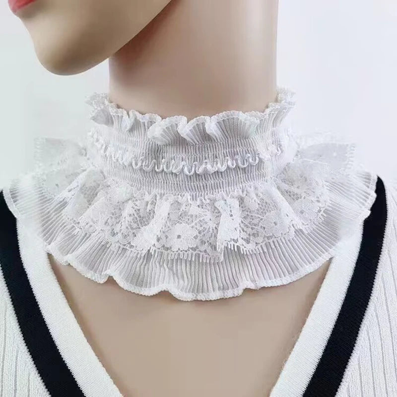 White Black Ruffle Elastic Lace Fake Collar Scarf High Neck Collar Pullover Elegant Neck Cover False Collar Clothing Accessories