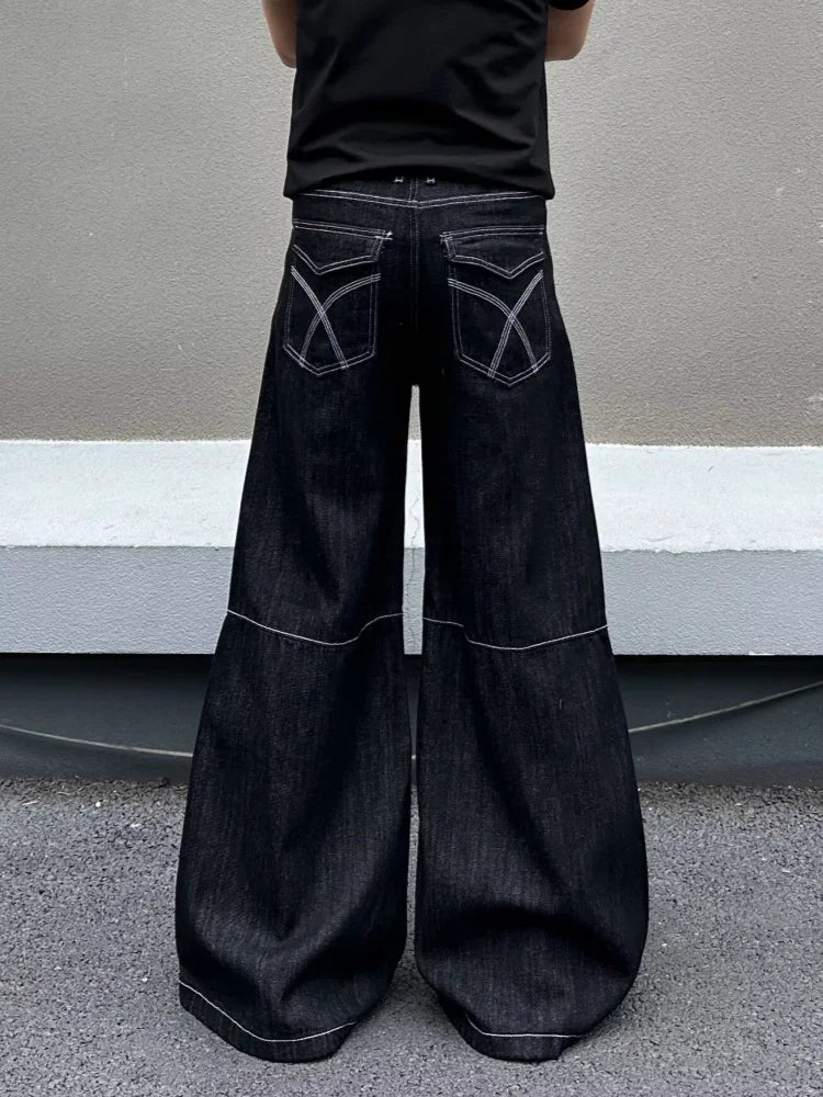 2026 Punk Y2K Style Rivet Design Black Baggy Jeans Pants For Men Clothing Wide Leg Cotton New Rock Long Trousers Pantaloni Uomo