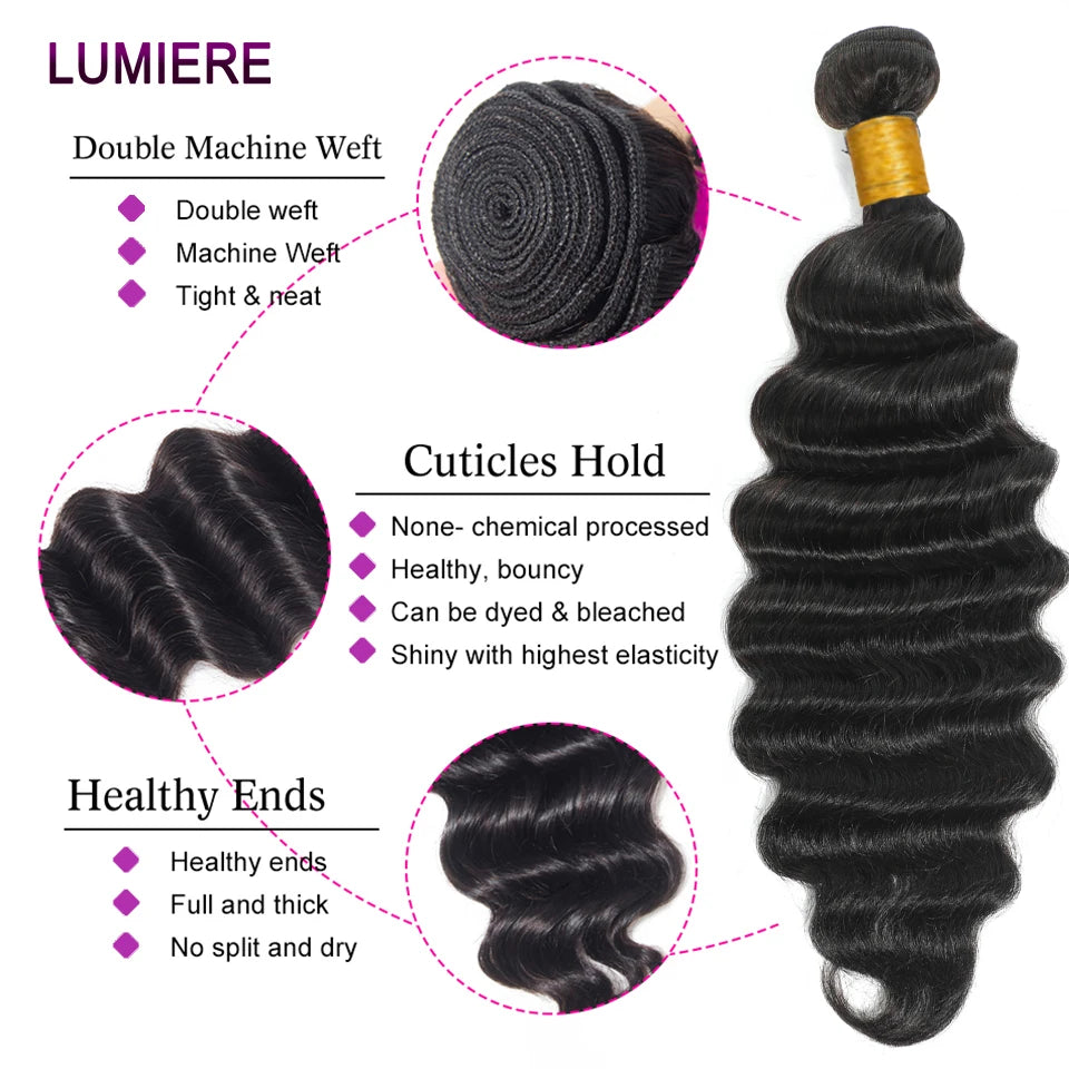 32 Inch Loose Deep Wave  Human Hair Bundles Brazilian Virgin Raw Curly Hair 1 3 4 Bundles Deep Wave Extensions Double Weft