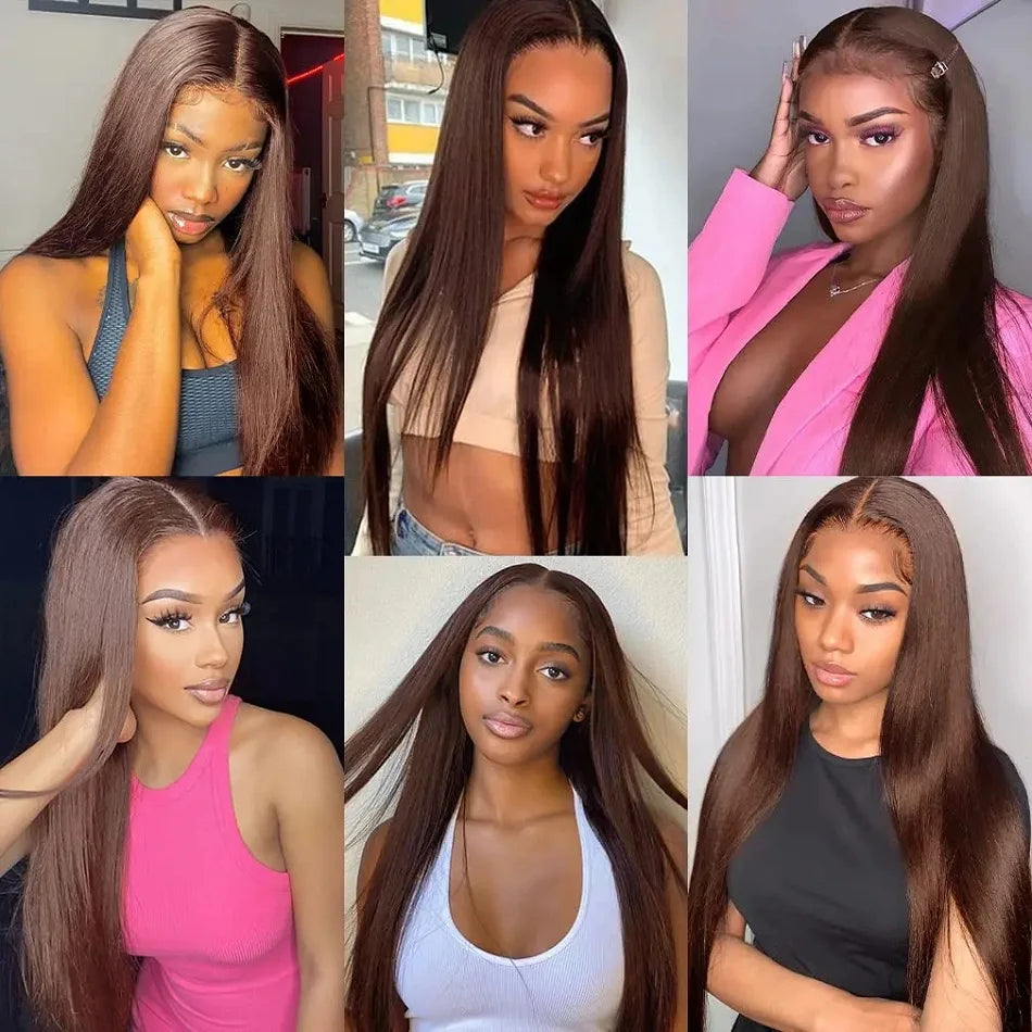 13x4 Bone Straight Chocolate Brown Lace Front Human Hair Wigs For Women Pre Plucked 13x6 Transparent Lace Frontal Cheap Wigs