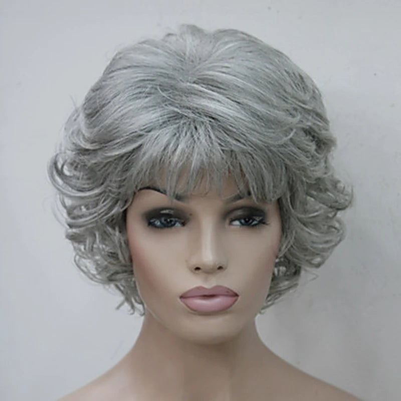 HAIRJOY Short Wig Black  Silver Grey Wigs for Women Synthetic Hair with Bangs  Hairstyle