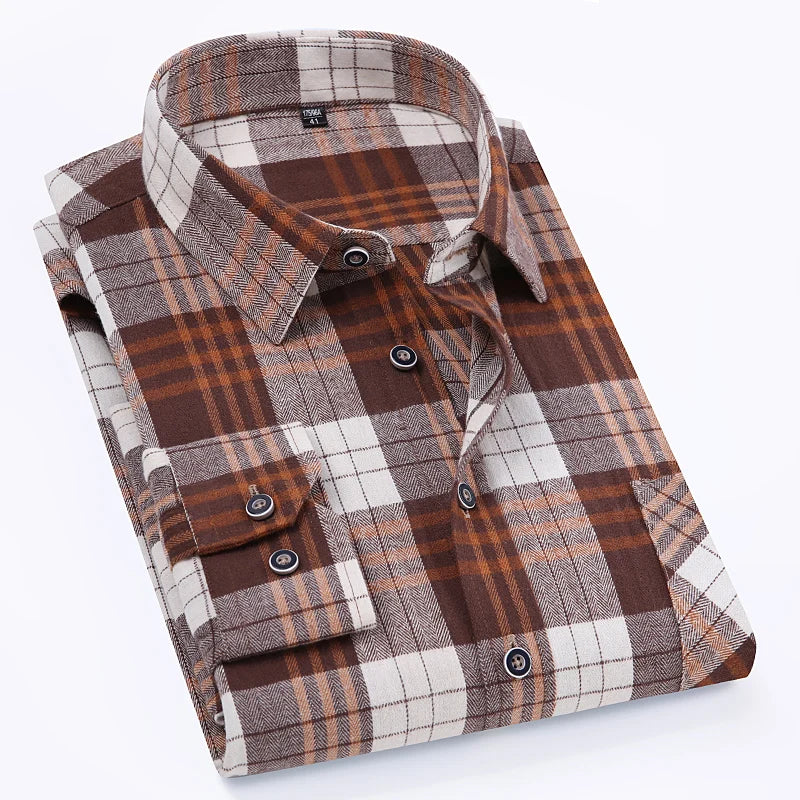 Size 11XL 10XL 9XL Fashion Flannel Plaid Shirts For Mens Long Sleeve Cotton Casual Soft Standard-Fit Male Shirt Blouse Clothing