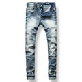 Italian Style Fashion Men Jeans Retro Light Blue Stretch Slim Fit Ripped Jeans Men Y2K Vintage Casual Denim Pants Hombre