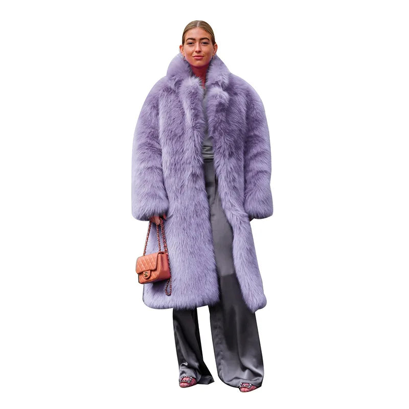 European-style Toka Long Fur Coat Fashion Street Hipster Autumn/winter Thickened Imitation Fur Coat Women Fur Jacket