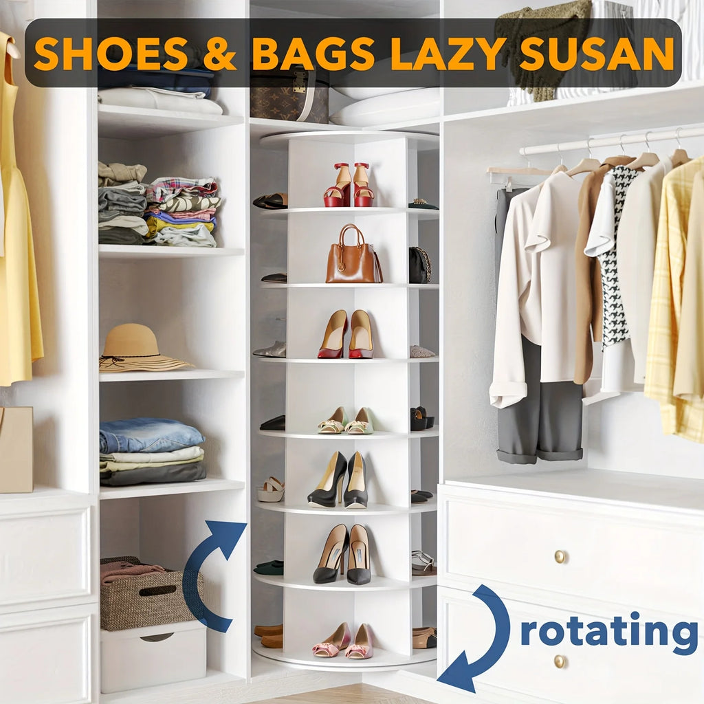 7-Tier Vertical Shoe Organizer Rack - 360° Spinning Tower | Foldable Space-Saving Storage for Home, Retail Store & Commercial
