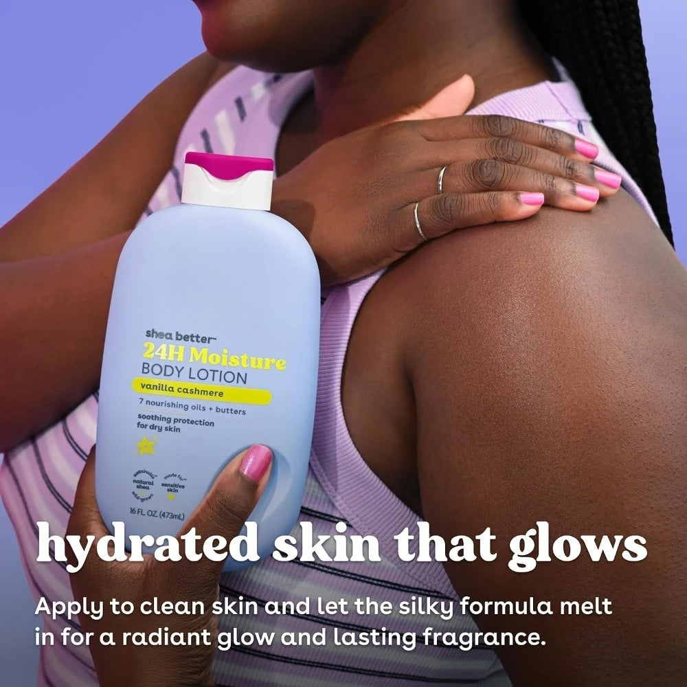 24-Hour Moisturizing Vanilla Cashmere Body Lotion with Natural Shea Lightweight Non-Greasy Formula Vegan Skin Care 16 fl