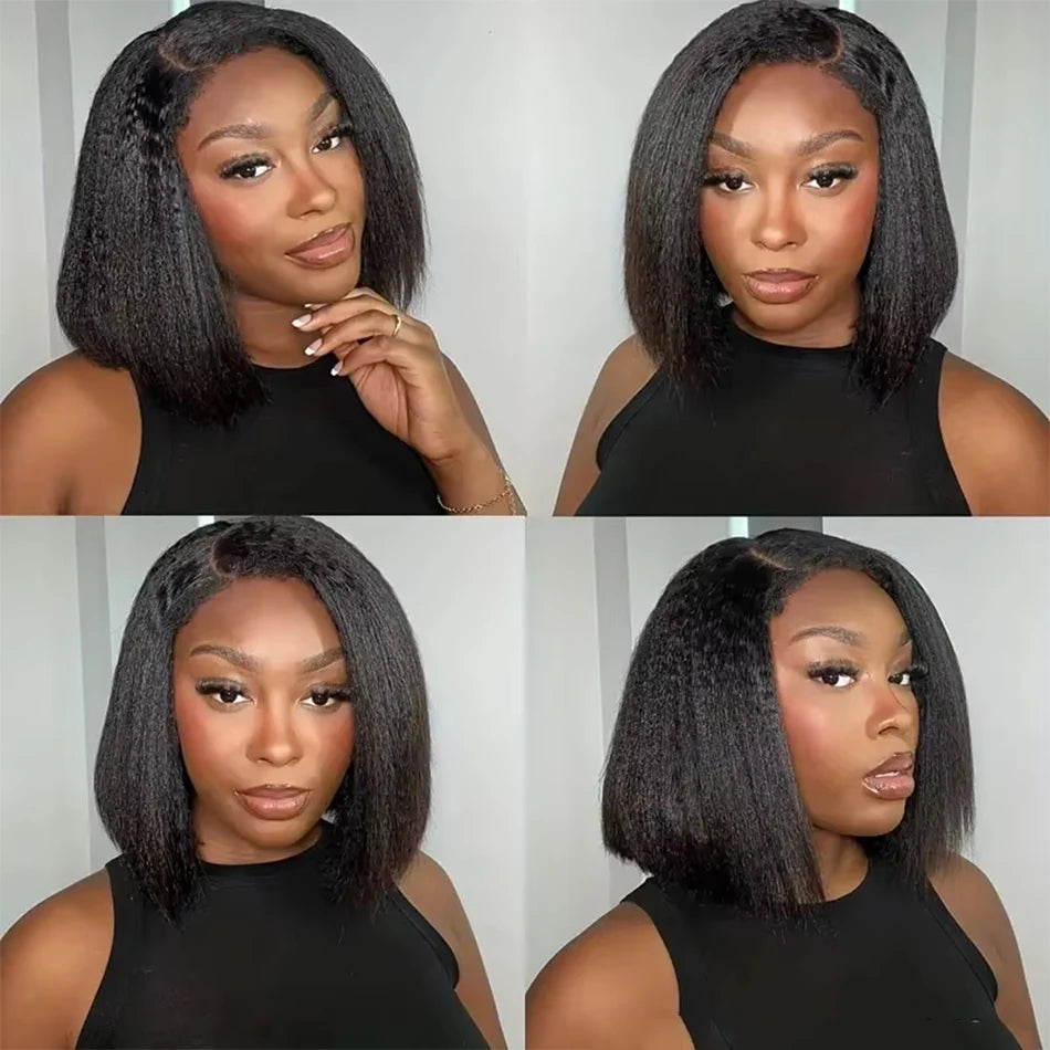 Kinky Straight Short Bob Wigs Natural Human Hair Glueless Wigs 13x4 HD Transparent Lace Frontal Wig For Women Wholesale On Sale
