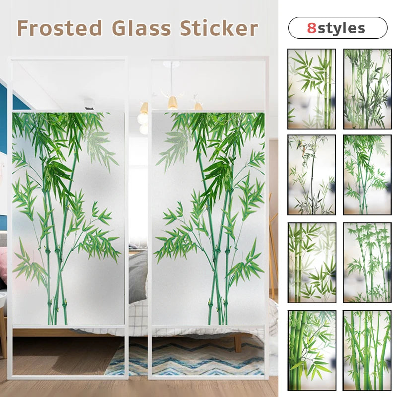 Home Bamboo Pattern Glass Privacy Film Living Room Kitchen Door Static Frosted Stickers Bath Window Decorative Anti-peep