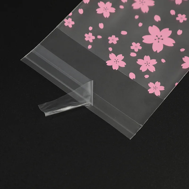 100pcs Transparent Cherry Blossom Packaging Bags Fresh Bags Dustproof Bags Candy Biscuits Jewelry Packaging Bags Reusable DIY