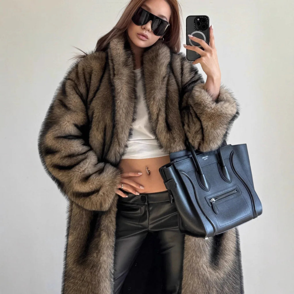 New Faux Fur Coat Winter Long Style Fashion Faux Fox Fur Coat Women Puffy ZF1576