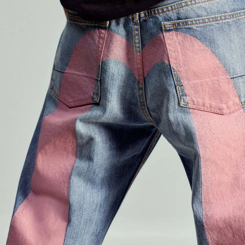 Trend Arrival Jeans Mens Loose Fit Tapered Casual Streetwear Fashion Print High Waist Straight Leg Denim Pants Harajuku Unisex