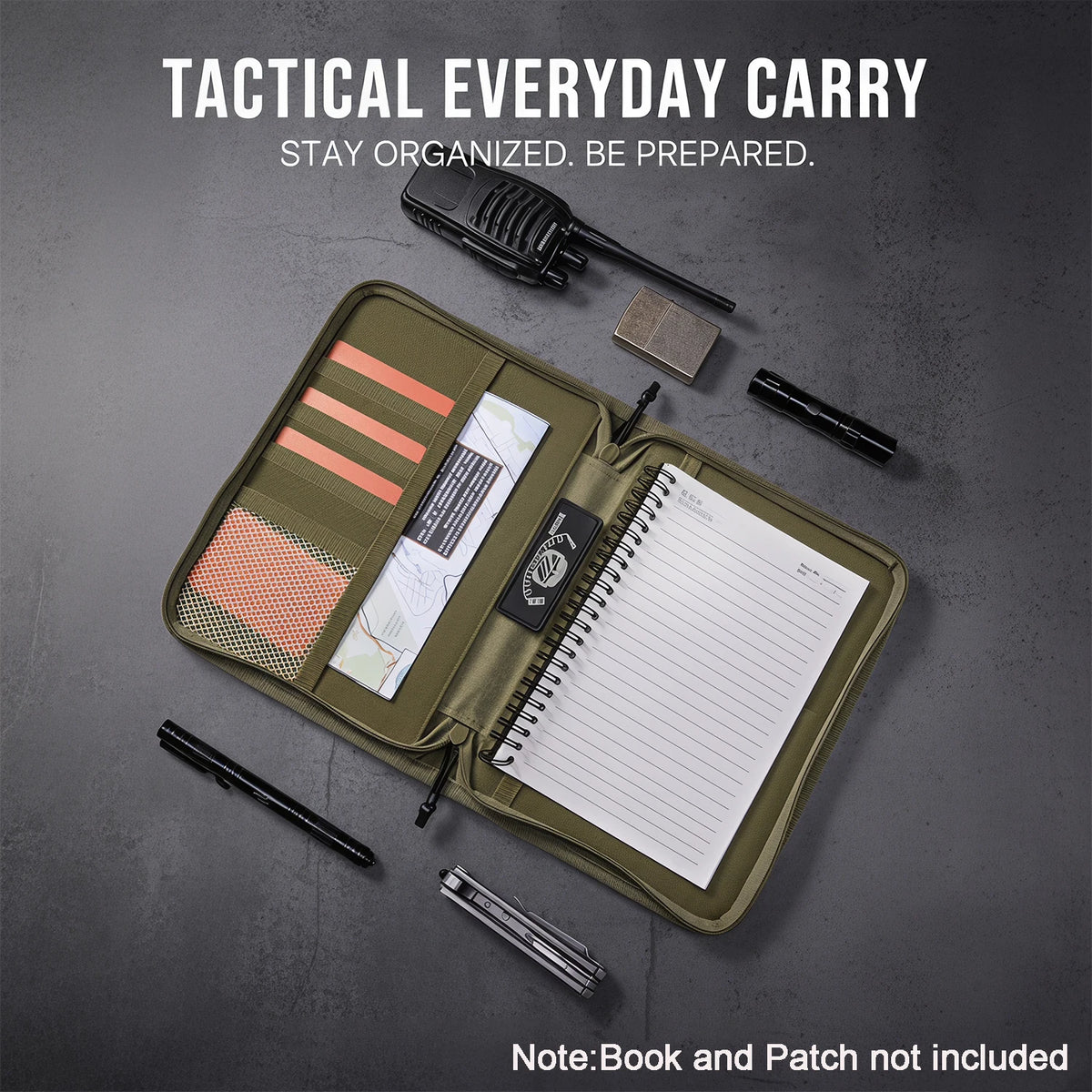 Tactical A5 Notebook Cover EDC Organizer Journal Case Zippered Sketchbook Waxed Canvas Cover with Pen Holder for Outdoor Hunting