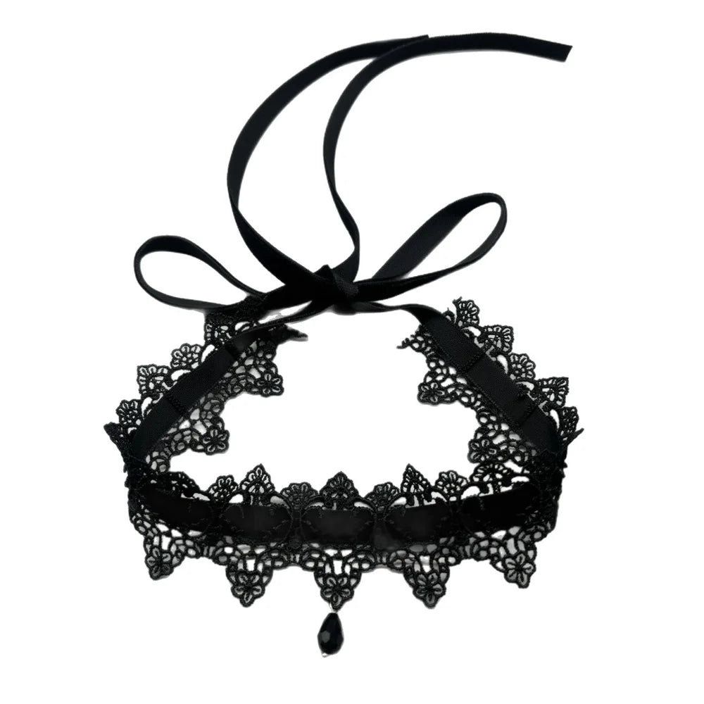 2026 New Sexy Lace Flower Necklace for Women Gothic Punk Velvet Collar Choker Black Waterdrop Pendent Necklace Strap Bow Jewelry