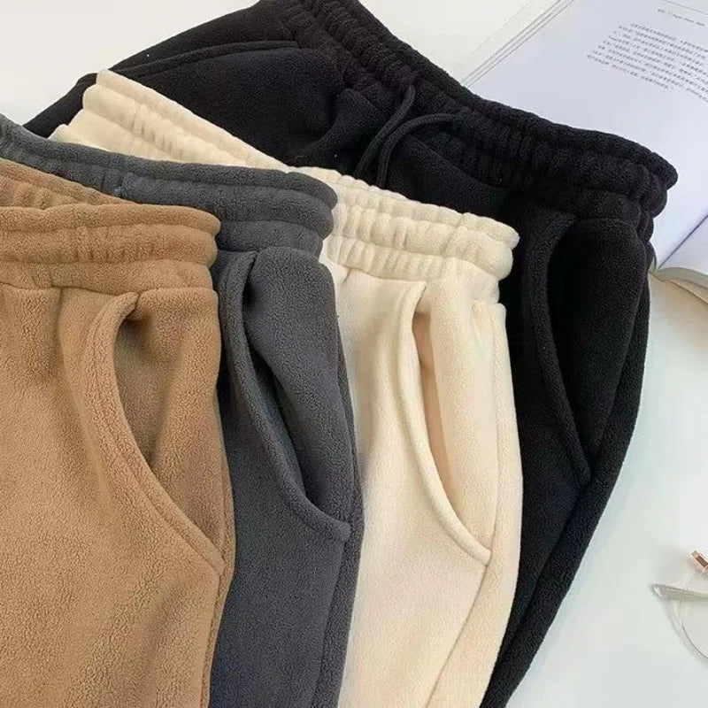 Women Winter Thick Warm Trousers Warm Double-sided Polar Fleece Harem Pants Casual Sports High Waist Comfortable Baggy Long Pant