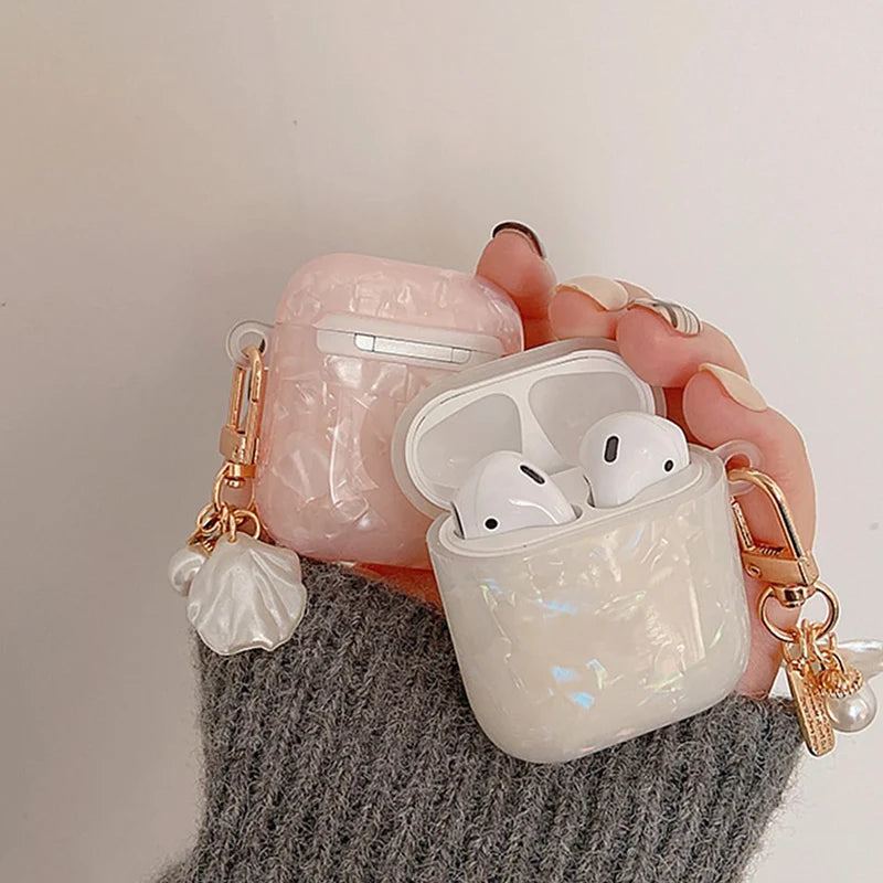 Pearl Silicone Earphone Case For AirPods 1/2/3/4/Pro 1/Pro 2 Soft Silicone Cover With Pearl Pendant Headphone Accessories Set