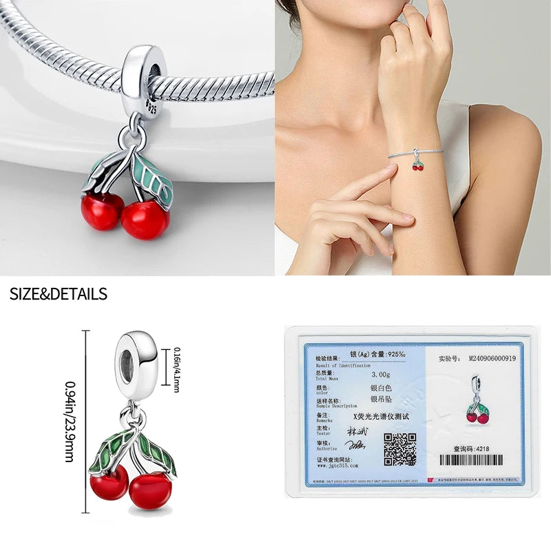 Charms Fit Pan Bracelets S925 Silver Color Strawberry Cherry Blueberries Fruit Sweet Original DIY Jewelry Birthday Fine Gifts
