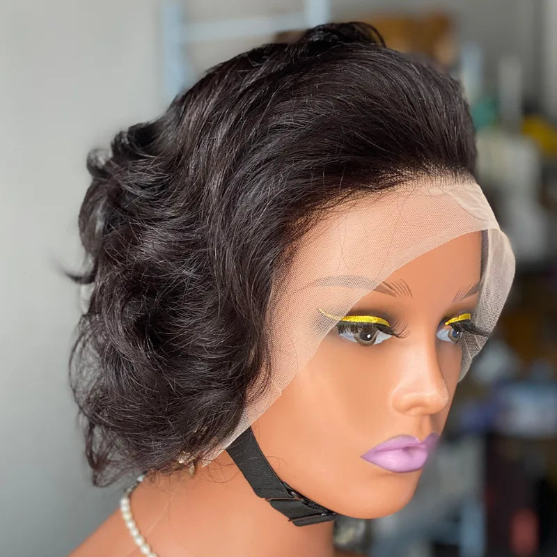 200% Density High Quality Curly Pixie Cut 13x4 Lace Frontal Wavy Wigs Virgin Human Hair Soft Natural Look Easy Style Comfort