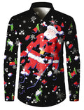 2025 Christmas Men's Christmas Humorous Holiday Funny Long Sleeve Shirt Button Up Shirt Funny Outdoor Holiday Turndown shirts