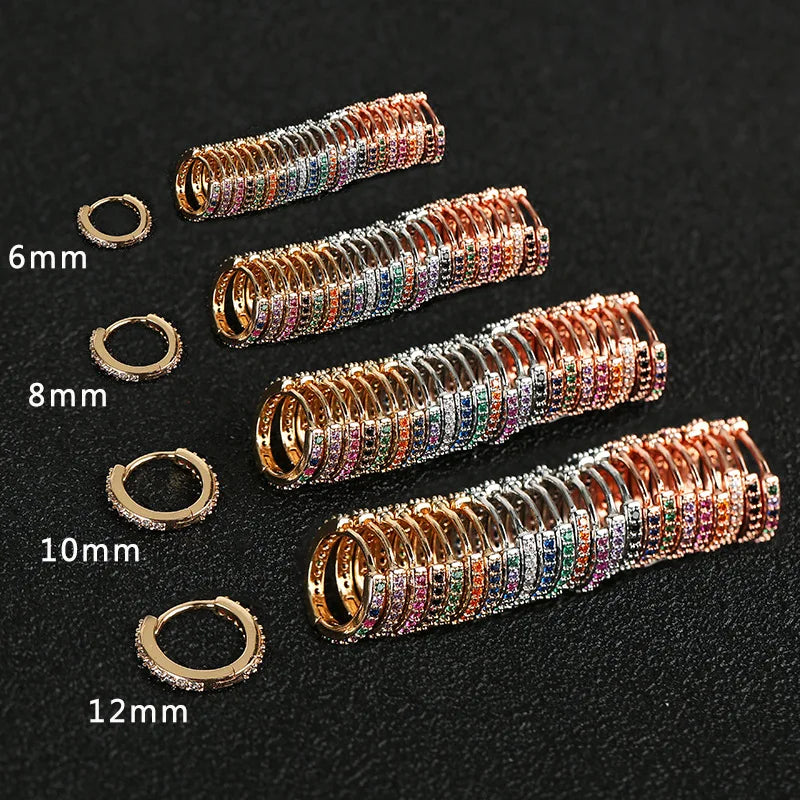 Cute Rainbow Small Hoop Earrings Crystal Multicolor Zircon Stone Tiny Huggies Minimal Round Circle Earring Piercing 6/8/10/12mm